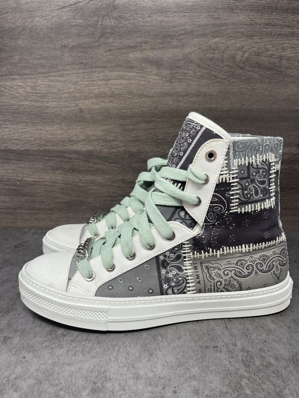 AMIRI Bandana Reconstructed Sunset Size 7 Mens Black Grey Patchwork Sneakers